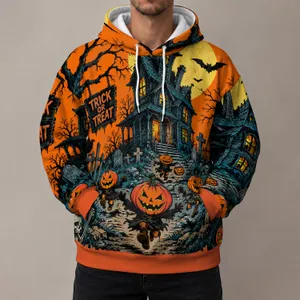 Haunted House And Running Pumpkin Characters For Halloween Night Celebrations Season All-over Print Hoodie (Lightweight)