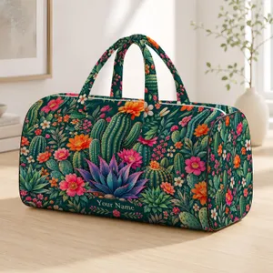 Bohemian Cactus Garden with Wildflowers for Weekend Travel and Relaxed Getaways Quilted Weekend Bag