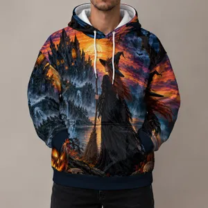 Halloween Witch Haunted Manor Autumn Night Scene for Seasonal Celebrations All-over Print Hoodie (Lightweight)