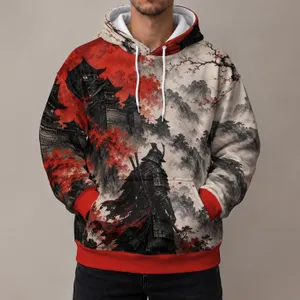 Crimson Samurai and Ink-Wash Clouds for Autumn Adventures and Bold Heritage Style All-over Print Hoodie (Lightweight)