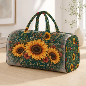 Golden Sunflower and Teal Boho Florals for Beach Days and Relaxed Weekend Getaways Quilted Weekend Bag