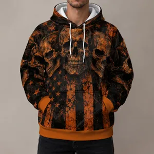 Orange-Brown Skull and Star Stripes for Rugged Commutes and Outdoor Weekend Wear All-over Print Hoodie (Lightweight)