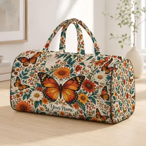 Burnt Orange Butterflies and Wildflowers for Relaxed Summer Beach Getaways Quilted Weekend Bag