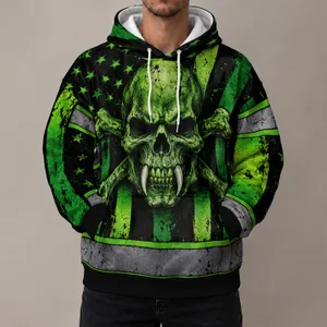 Fanged Green Skull and Crossbones for Workwear Style and Bold Everyday Outdoor Wear All-over Print Hoodie (Lightweight)