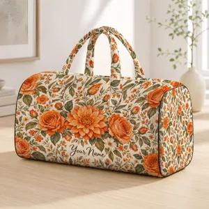 Apricot Roses and Botanical Leaves for Sunny Coastal Getaways and Relaxed Travel Days Quilted Weekend Bag