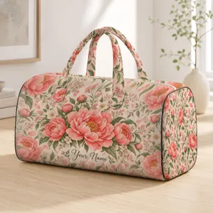 Coral Peony and Wildflower Florals for Coastal Getaways and Relaxed Weekend Escapes Quilted Weekend Bag