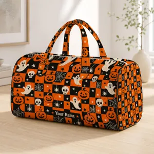 Halloween Skull And Pumpkin Faces For Spooky Seasonal Travel And Weekend Getaways Quilted Weekend Bag