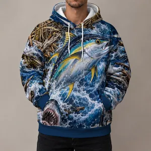 Tuna Fish And Ocean Waves For Deep Sea Anglers And Weekend Fishing Trips All-over Print Hoodie (Lightweight)