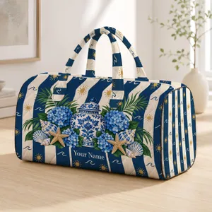 Navy and Ivory Cabana Stripes for Beach Getaways and Relaxed Summer Travel Lovers Quilted Weekend Bag