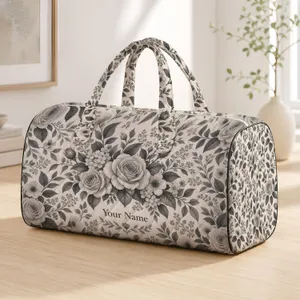 Monochrome Rose And Botanical Blooms For Coastal Getaways And Relaxed Weekend Escapes Quilted Weekend Bag