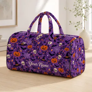 Halloween Bats Pumpkins Skulls and Witch Hats for Spooky Seasonal Travel Quilted Weekend Bag