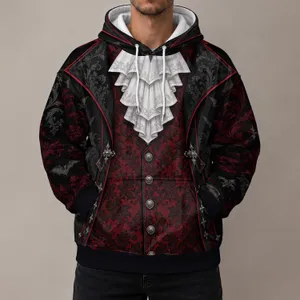 Gothic Vampire Vest Costume for Halloween Parties and Family Matching Celebrations All-over Print Hoodie (Lightweight)