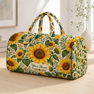 Golden Sunflowers and Green Leaves for Cheerful Camping, Beach Days, and Summer Travel Quilted Weekend Bag