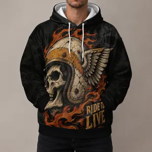 Flame Skull Motorcycle Helmet Art for Bold Road Trips and Everyday Biker Style All-over Print Hoodie (Lightweight)