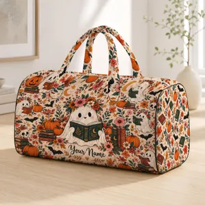 Bookish Ghosts and Pumpkins for Halloween Getaways and Cozy Autumn Weekends Quilted Weekend Bag