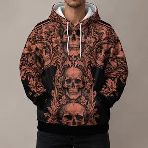 Coral Engraved Skull And Crossbones Gothic Style For Alternative Nightlife And Festival Wear All-over Print Hoodie (Lightweight)