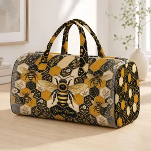 Golden Honeycomb Bees for Weekend Travel, Garden Getaways, and Nature Loving Women Quilted Weekend Bag