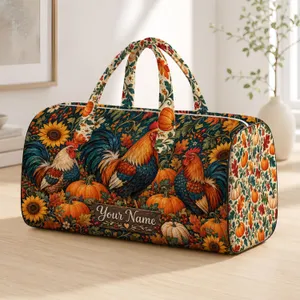 Harvest Rooster and Pumpkin Autumn Gathering for Thanksgiving Farmhouse Country Style Quilted Weekend Bag