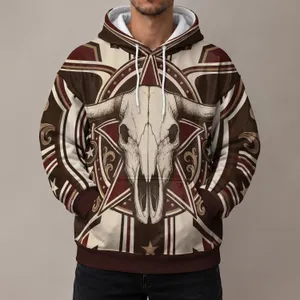 Engraved Bull Skull And Western Stars For Rodeo Nights And Everyday Western Style All-over Print Hoodie (Lightweight)