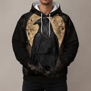 Midnight Raven Beneath a Harvest Moon for Halloween Nights and Gothic Nature Enthusiasts All-over Print Hoodie (Lightweight)