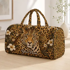 Golden Leopard Portrait And Safari Spots For Tropical Getaways And Weekend Escapes Quilted Weekend Bag