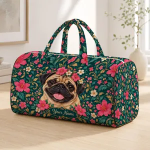 Colorful Pug Portrait for Playful Weekend Adventures and Dog Lover Travel Getaways Quilted Weekend Bag