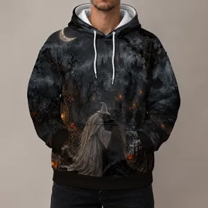 Haunted Village Wizard Embrace for Halloween Nights and Cozy Autumn Evening Outings All-over Print Hoodie (Lightweight)