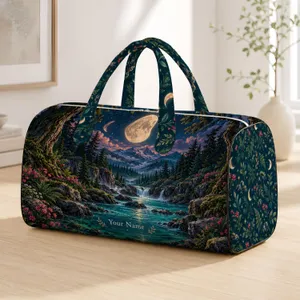 Moonlit Enchanted Forest with River for Whimsical Weekend Escapes and Nature Lovers Quilted Weekend Bag