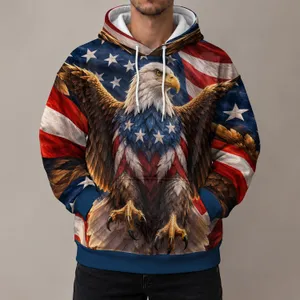 Muscular Bald Eagle and American Flag for Patriotic Outdoor Fitness and Running Wear All-over Print Hoodie (Lightweight)