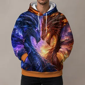Twin Dragon Fantasy Art for Adventurous Everyday Style and Autumn Outings All-over Print Hoodie (Lightweight)