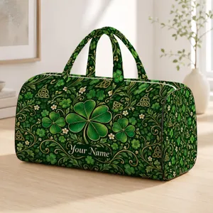 Vintage Four Leaf Clover Motifs for St Patrick’s Day Travel and Everyday Carry Quilted Weekend Bag