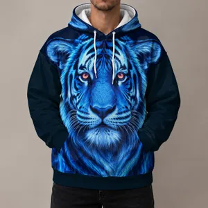 Electric Blue Tiger Portrait for Bold Everyday Style and Nature-Loving Men All-over Print Hoodie (Lightweight)