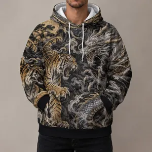 Tiger And Dragon Battle Motif For Outdoor Fitness, Running, And Casual Everyday Wear All-over Print Hoodie (Lightweight)