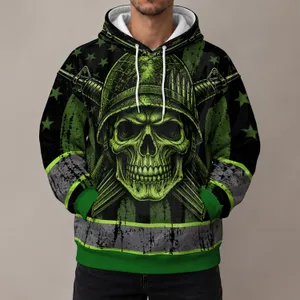 Green Skull Soldier Emblem for Outdoor Workwear and Tactical Casual Style All-over Print Hoodie (Lightweight)