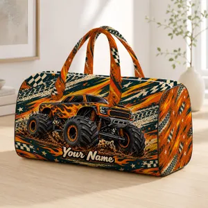 Flaming Orange Monster Truck Adventure for Road Trips, Travel and Outdoor Escapes Quilted Weekend Bag