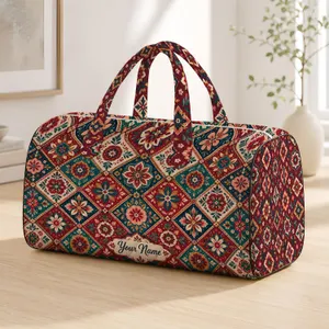 Boho Floral Medallion Motifs for Colorful Weekend Getaways and Holiday Travel Gifts Quilted Weekend Bag