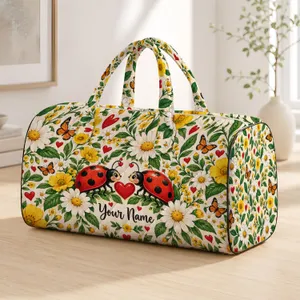 Ladybug Hearts and Wildflowers for Sunny Travel and Beach Getaways for Nature Lovers Quilted Weekend Bag