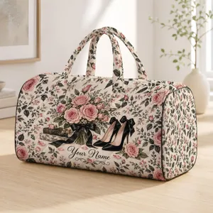 Blush Rose Bouquets And Black Heels For Elegant Getaways And Romantic Fashion Lovers Quilted Weekend Bag