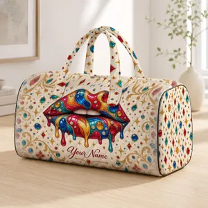Rainbow Melting Lips and Jewel Accents for Bold Holiday Travel, A Gift for Her Quilted Weekend Bag