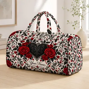 Black Heart and Crimson Roses for Romantic Getaways and Bold Everyday Travel Style Quilted Weekend Bag