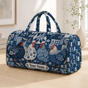 Whimsical Blue Hen Quartet for Countryside Getaways and Relaxed Weekend Escapes Quilted Weekend Bag