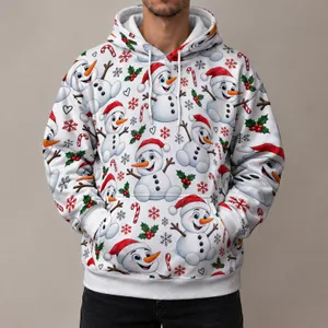 Smiling Snowman in Santa Hat for Cozy Christmas Celebrations and Winter Gift Giving All-over Print Hoodie (Lightweight)