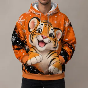 Cheerful Orange Tiger Character in Christmas Snowfall for Cozy Holiday Celebrations All-over Print Hoodie (Lightweight)