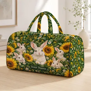Sunflower Meadow Rabbits for Cottagecore Getaways, Spring Trips, and Nature Lovers Quilted Weekend Bag