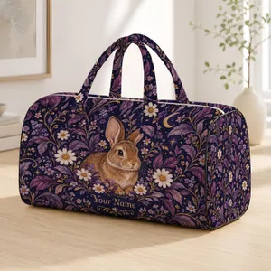 Moonlit Bunny and Wildflowers for Dreamy Spring Getaways and Nature Loving Travelers Quilted Weekend Bag