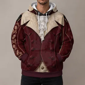 Burgundy Revolutionary Waistcoat Look for Theater Cosplay and Halloween Events All-over Print Hoodie (Lightweight)