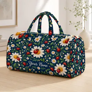 Ladybug and Daisy Motifs for Cheerful Spring Getaways and Everyday Travel Adventures Quilted Weekend Bag
