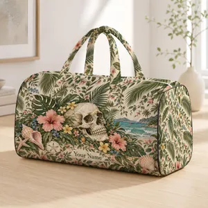 Ivory Skull With Tropical Florals for Coastal Getaways and Summer Travel Adventures Quilted Weekend Bag