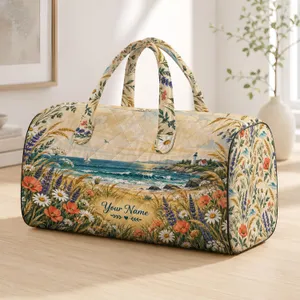 Wildflower Meadow And Blue Coastal Waves For Relaxed Summer Vacation And Scenic Getaways Quilted Weekend Bag
