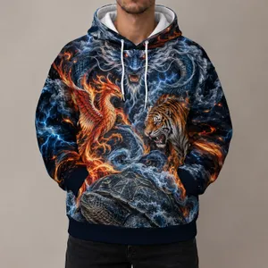 Mythical Dragon Phoenix Tiger Turtle Art for Bold Festival Nights and Streetwear Fans All-over Print Hoodie (Lightweight)